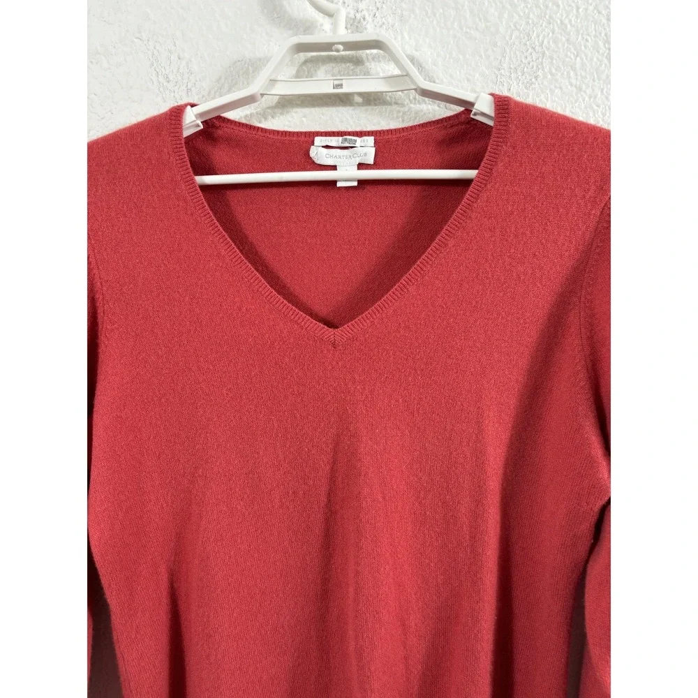 Charter Club Sweater Womens‎ Large Orange V Neck 2 Ply 100% Cashmere Pullover
